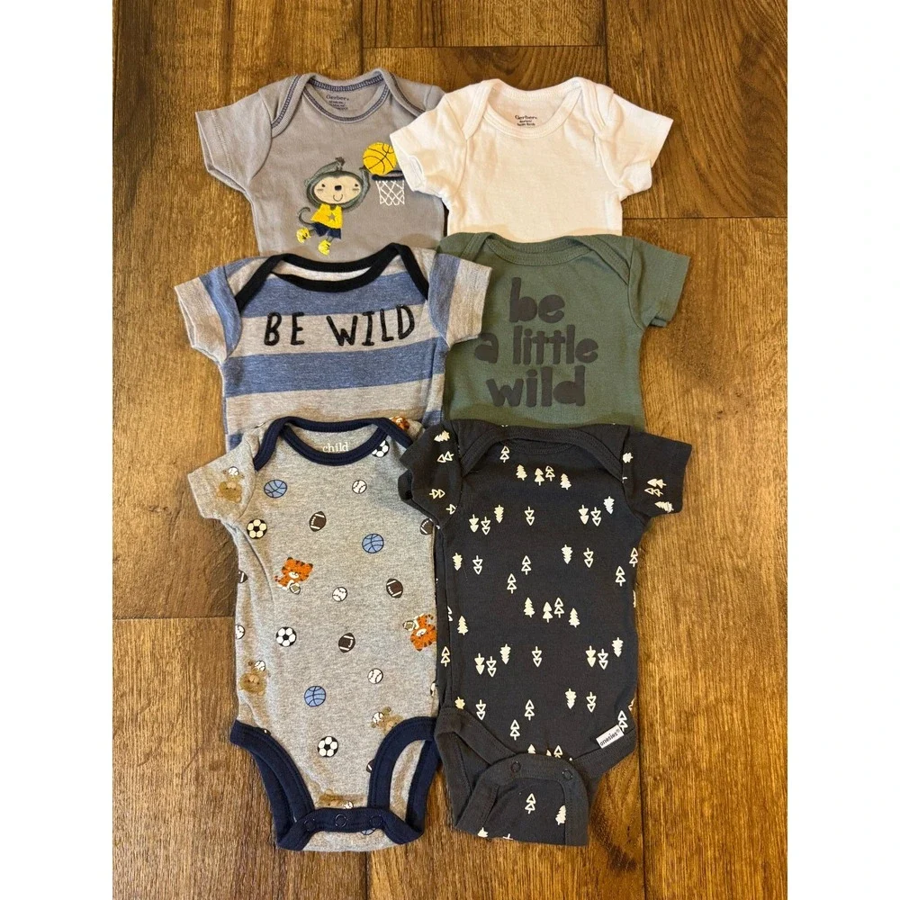 Gerber Baby Boy Onesies Newborn Short Sleeve Bodysuits Shirts Romper Clothes Lot